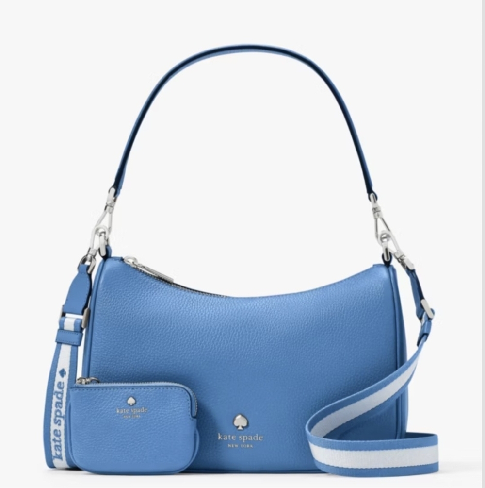 Kate Spade Emma Medium Shoulder Bag Pebble Leather blue New NWT Purse w wallet